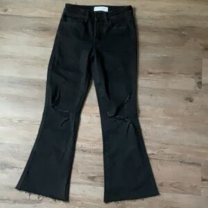 Black Flared Jeans with Distressed Knees